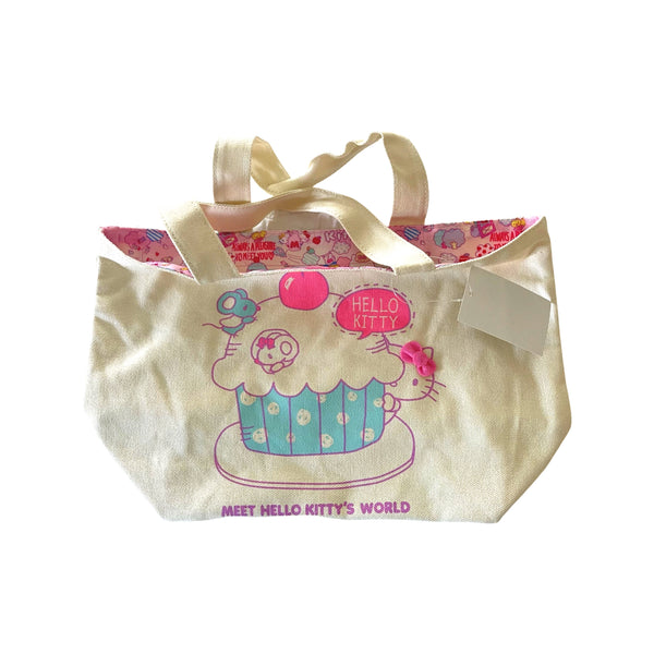 Hello Kitty Canvas Fabric Small Tote, Meet Hello Kitty's World, 7"x 5"x 3", Lined AND REVERSIBLE