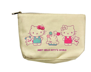 Hello Kitty Canvas Fabric Pouch, Meet Hello Kitty's World, 7"x 5"x 3", Lined